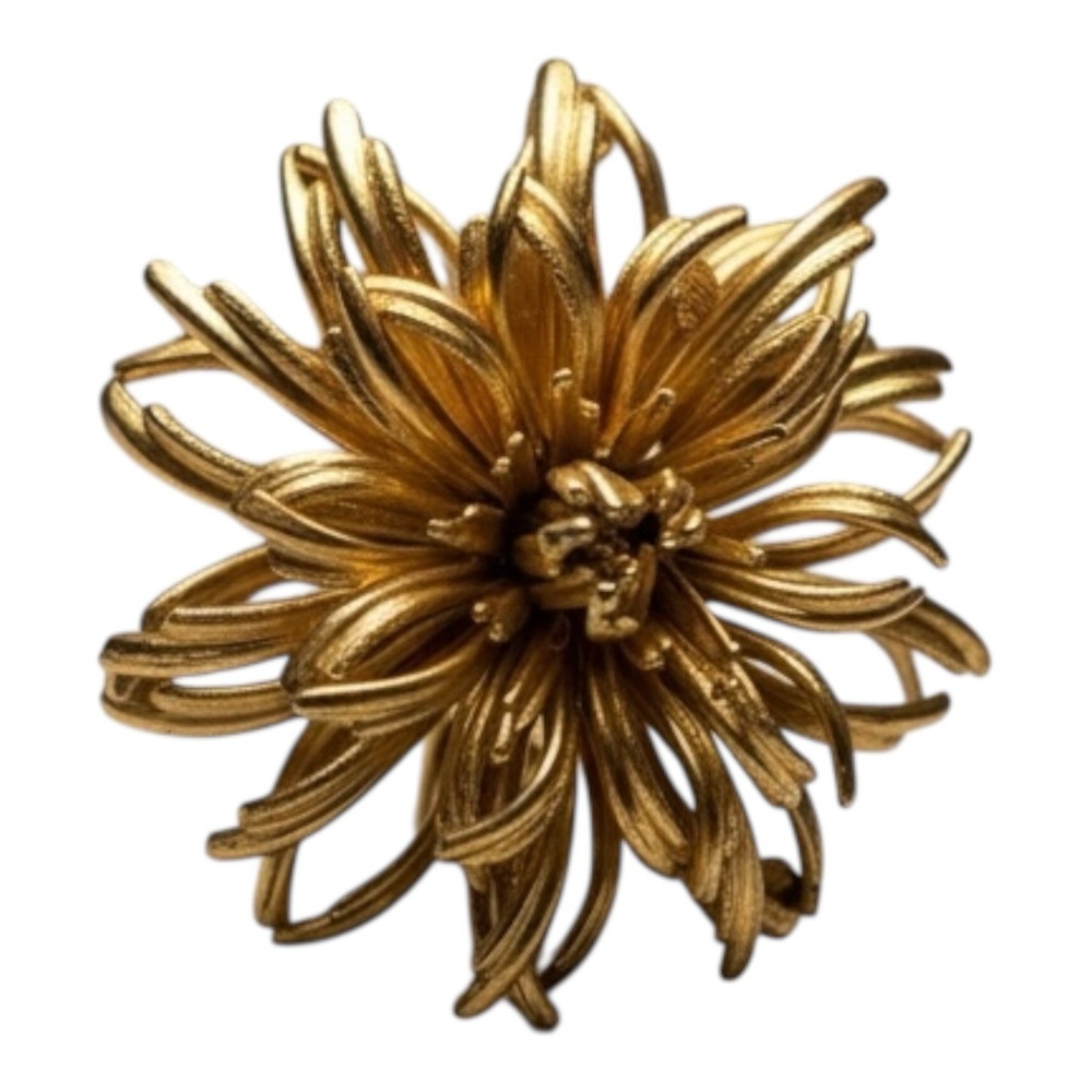 Vintage Monet Gold Chrysanthemum Flower Brooch Signed 2”